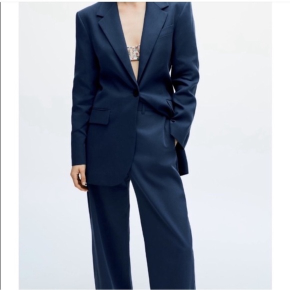 ZARA | NWT Womens Blazer Jacket Size M Blue Single Breasted Business 2922/040 - Picture 1 of 6